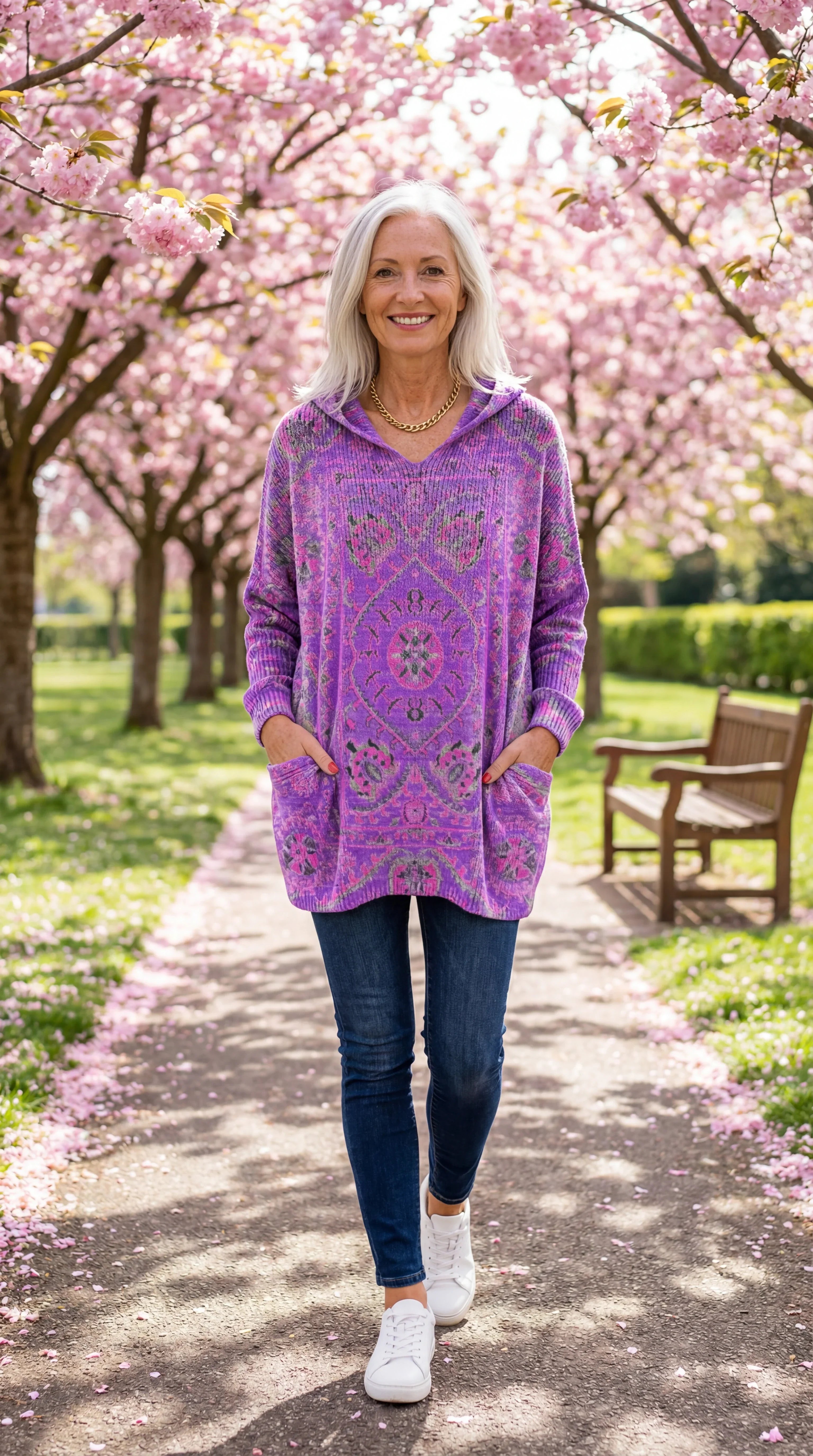 Hynessa - Dames tuniek met capuchon, gedrukte, losse, moderne casual stijl