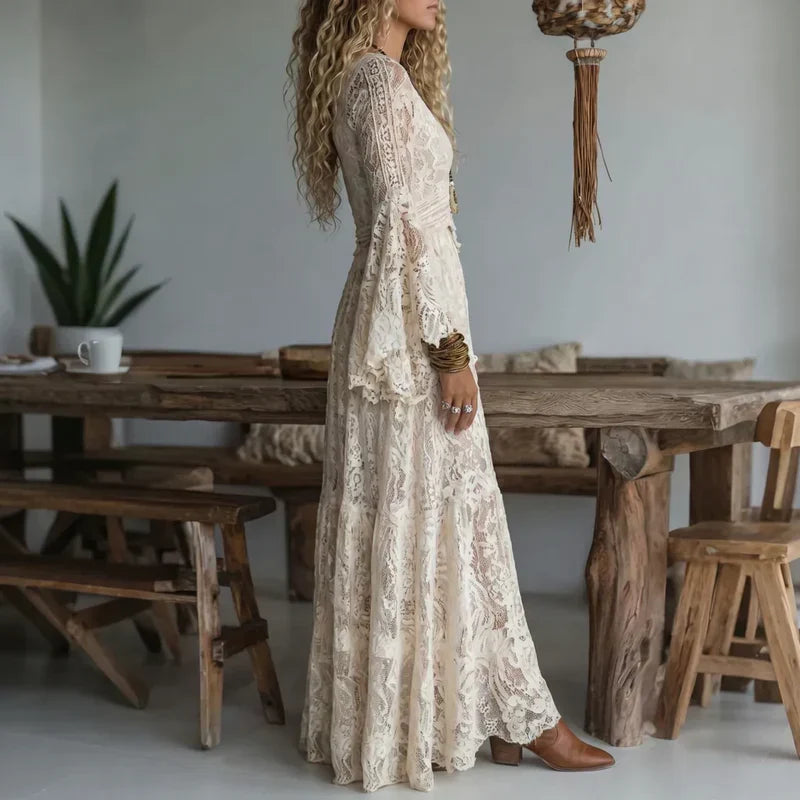 Mireis - Lange vintage jurk voor vrouwen in kant met zeemeermin snit