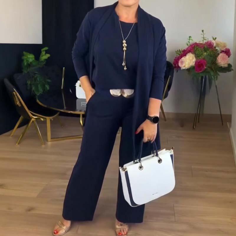 Edda - Dames driedelige set met elegante lange cardigan