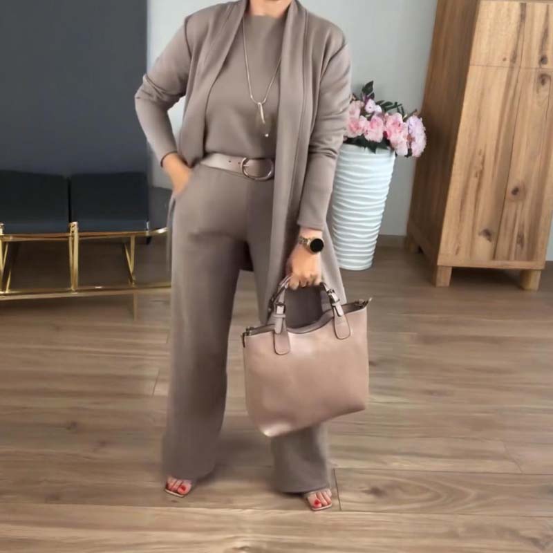 Edda - Dames driedelige set met elegante lange cardigan