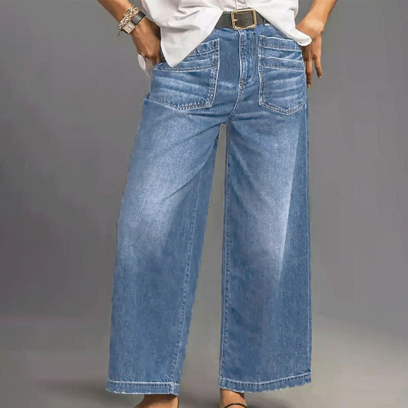 Rexelle - Dames Jeans Hoge Taille Wijde Pasvorm Denim Comfort & Moderne Stijl