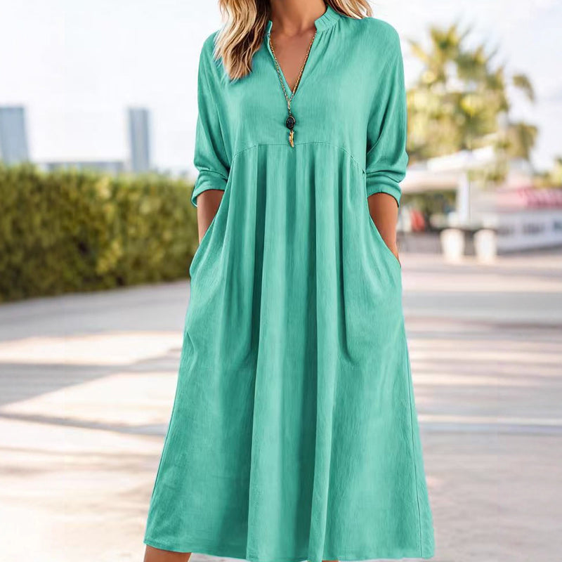 Quivara - Casual Midi Jurk met Empire Taille en V-Hals