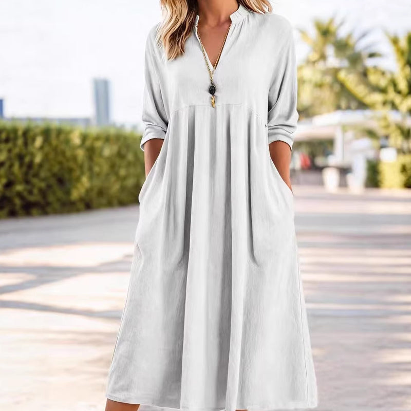 Quivara - Casual Midi Jurk met Empire Taille en V-Hals