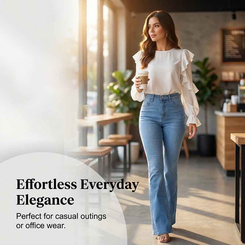 Evarixa - Dames Jeans Hoge Taille Uitlopende Snit Flatterende Silhouet