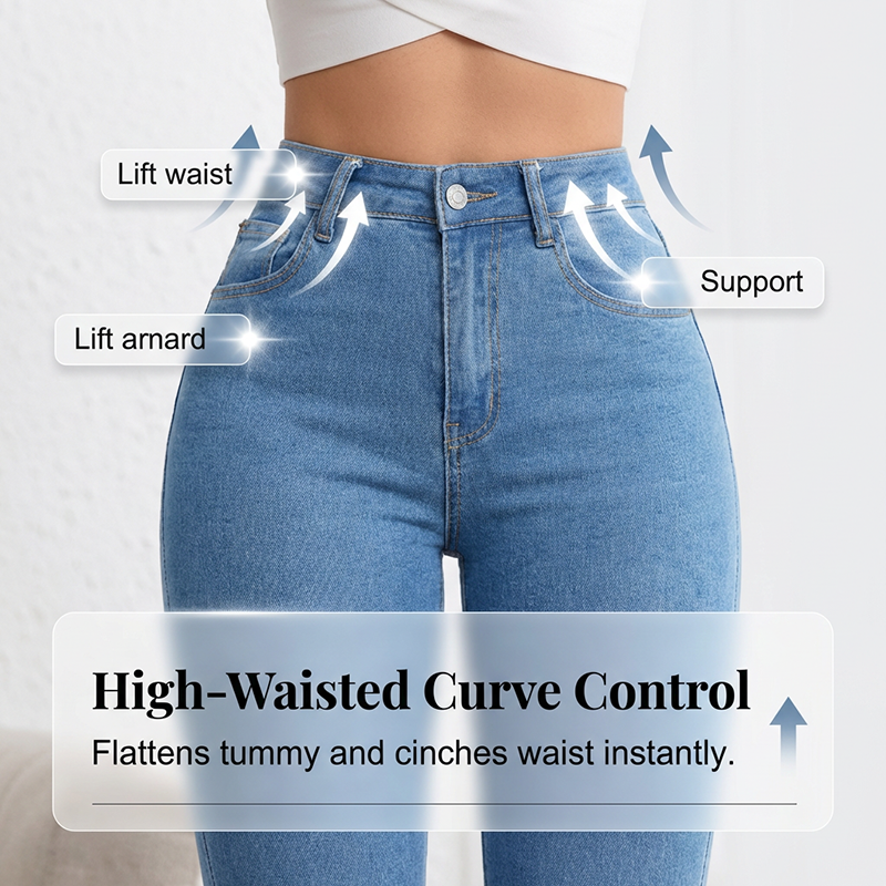Evarixa - Dames Jeans Hoge Taille Uitlopende Snit Flatterende Silhouet