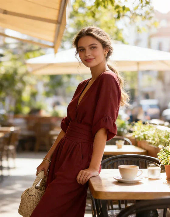 Avelissea - Dames jumpsuit met V-hals en brede, vloeiende broek