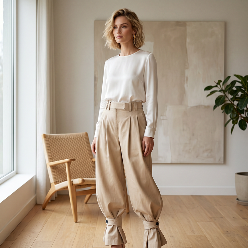Liesbeth - Vrouwen plissé broek met volant manchet