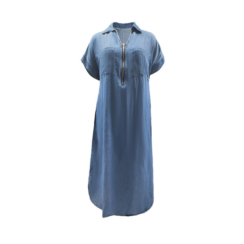 Galoria - Denim shirt jurk voor dames met rits en zakken