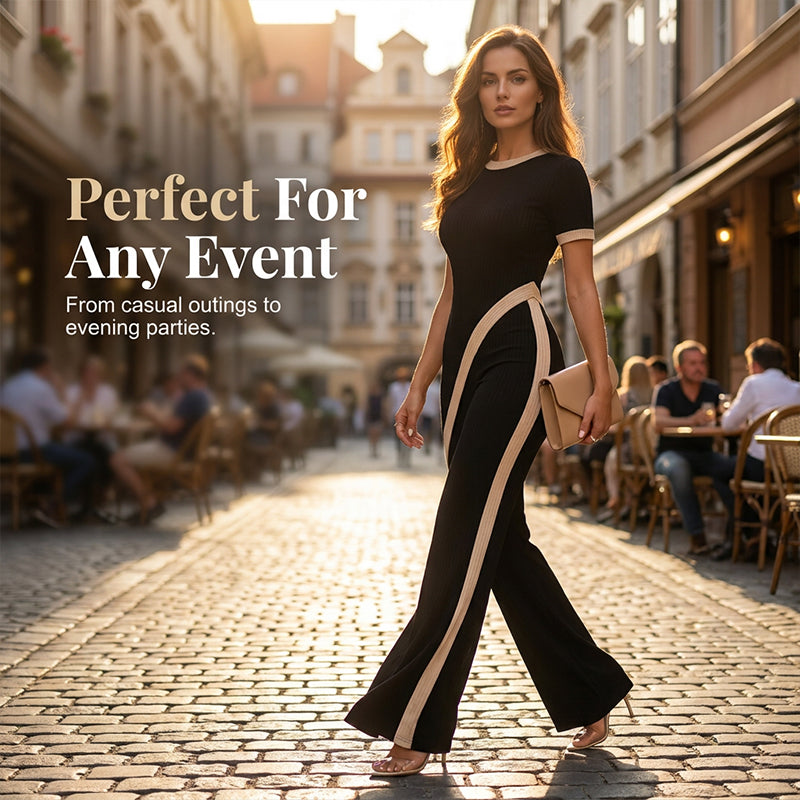 Torina - Asymmetrische damesoutfit met contrasterende flared broek