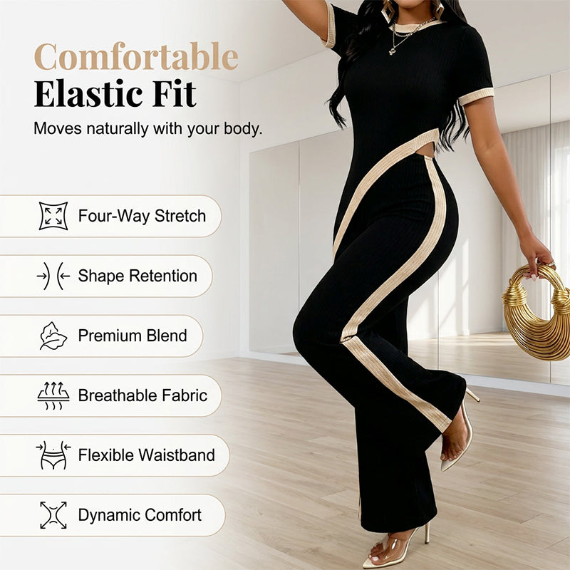 Torina - Asymmetrische damesoutfit met contrasterende flared broek