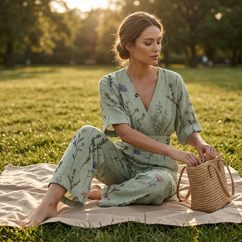 Nevina - Dames jumpsuit met V-hals en vloeiende pasvorm