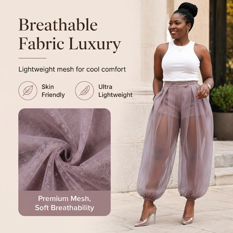 Perelle - Dames transparante mesh broek met geïntegreerde short