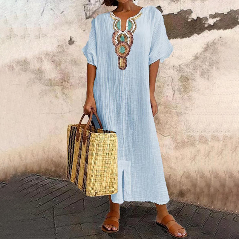 Isoria - Maxijurk voor dames met geborduurd bohemian-stijl
