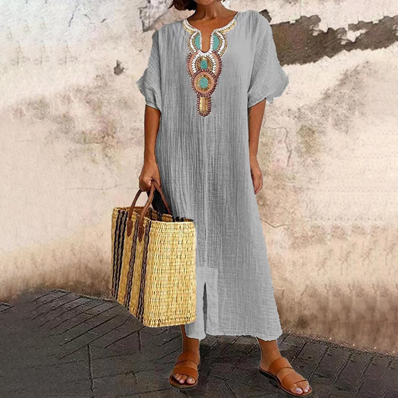 Isoria - Maxijurk voor dames met geborduurd bohemian-stijl