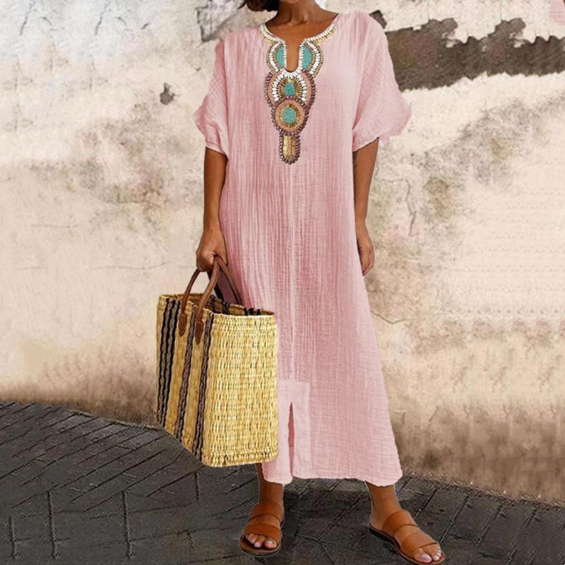 Isoria - Maxijurk voor dames met geborduurd bohemian-stijl