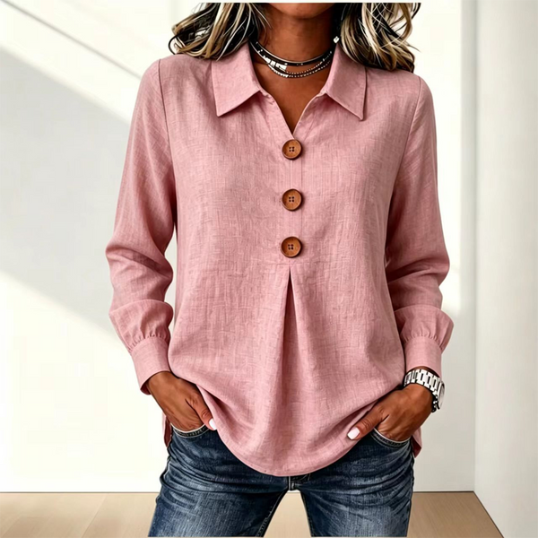 Zelda - Blouse voor dames in geel met klassieke kraag en knopen