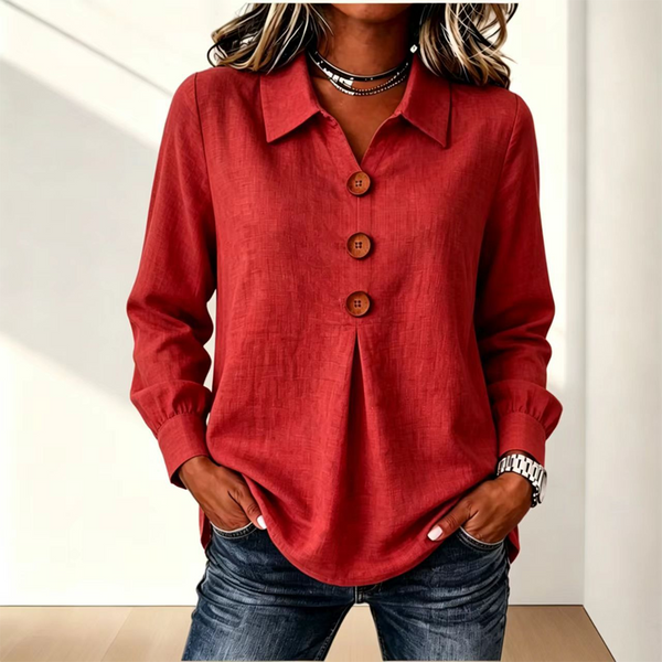 Zelda - Blouse voor dames in geel met klassieke kraag en knopen