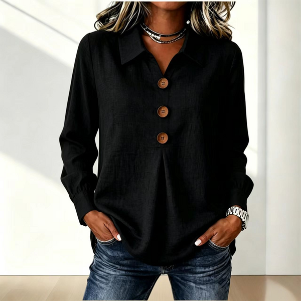 Zelda - Blouse voor dames in geel met klassieke kraag en knopen