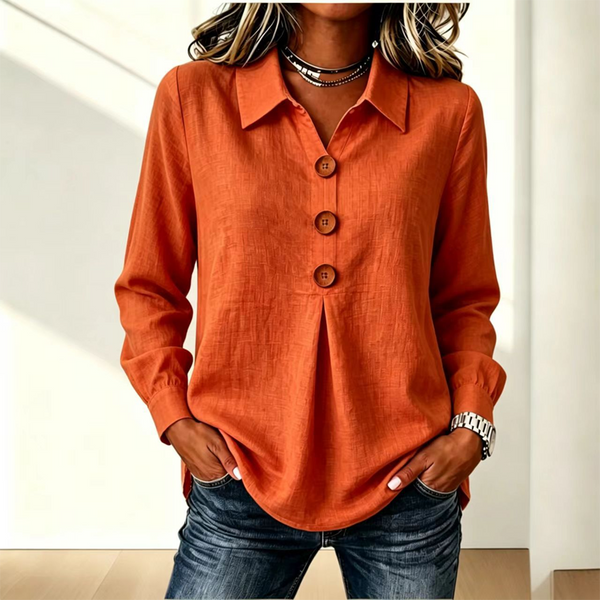 Zelda - Blouse voor dames in geel met klassieke kraag en knopen
