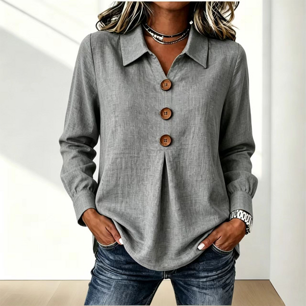 Zelda - Blouse voor dames in geel met klassieke kraag en knopen