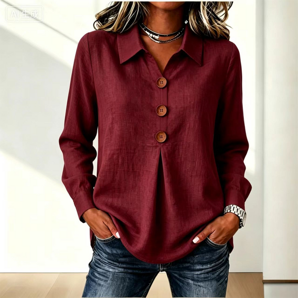 Zelda - Blouse voor dames in geel met klassieke kraag en knopen