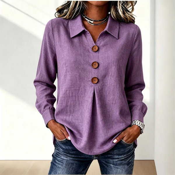 Zelda - Blouse voor dames in geel met klassieke kraag en knopen