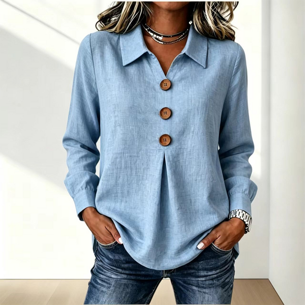 Zelda - Blouse voor dames in geel met klassieke kraag en knopen