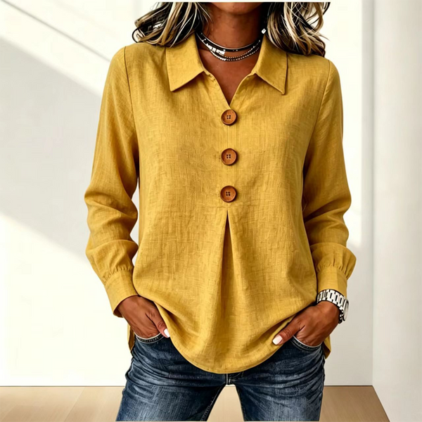Zelda - Blouse voor dames in geel met klassieke kraag en knopen