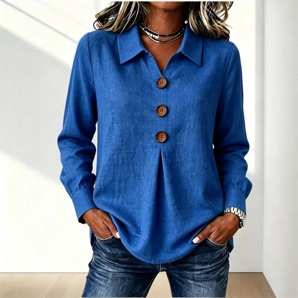 Zelda - Blouse voor dames in geel met klassieke kraag en knopen