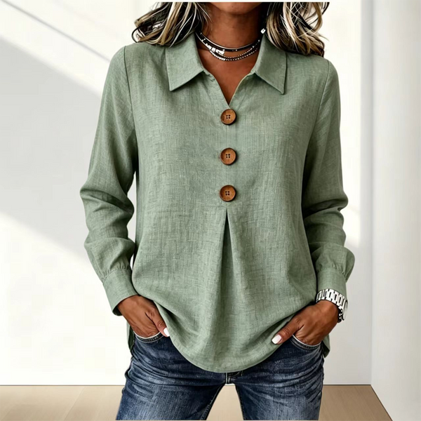Zelda - Blouse voor dames in geel met klassieke kraag en knopen