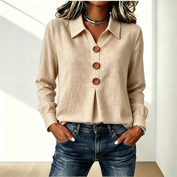 Zelda - Blouse voor dames in geel met klassieke kraag en knopen