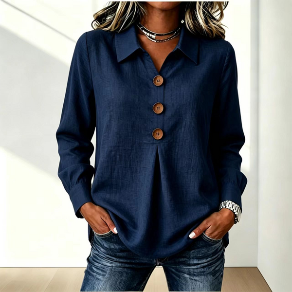 Zelda - Blouse voor dames in geel met klassieke kraag en knopen