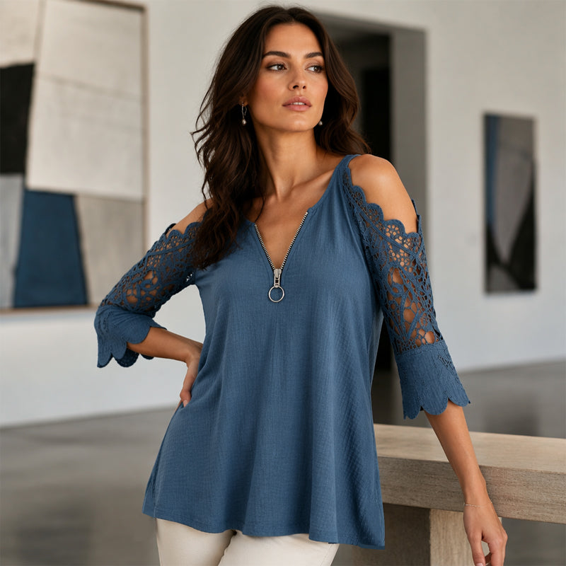 Linora - Dames top met blote schouders, kant en rits