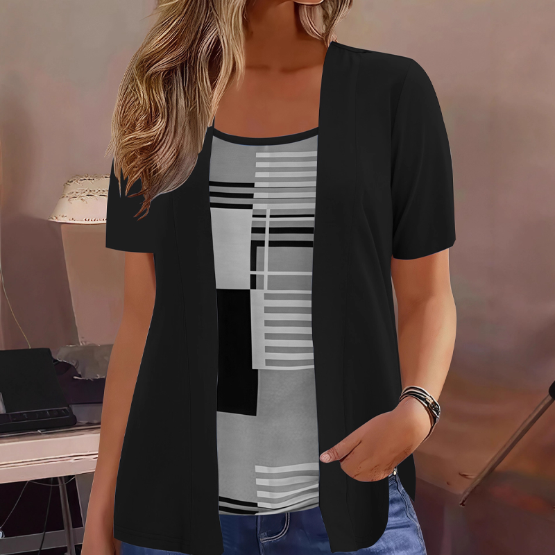Arabella - Dames T-shirt met gelaagd effect en geometrische print
