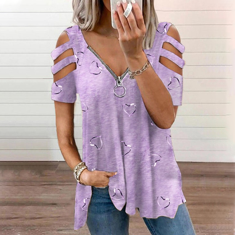 Roos - T-shirt dames met blote schouders en rits