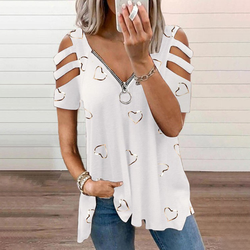 Roos - T-shirt dames met blote schouders en rits
