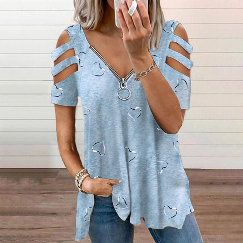 Roos - T-shirt dames met blote schouders en rits