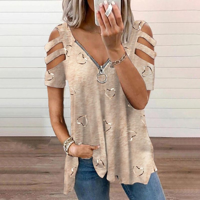 Roos - T-shirt dames met blote schouders en rits