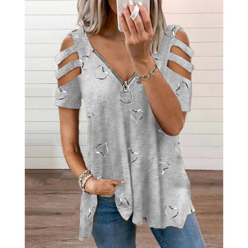 Roos - T-shirt dames met blote schouders en rits
