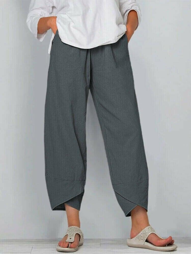 Belythia - Vintage asymmetrische hoge taille damesbroek met zakken