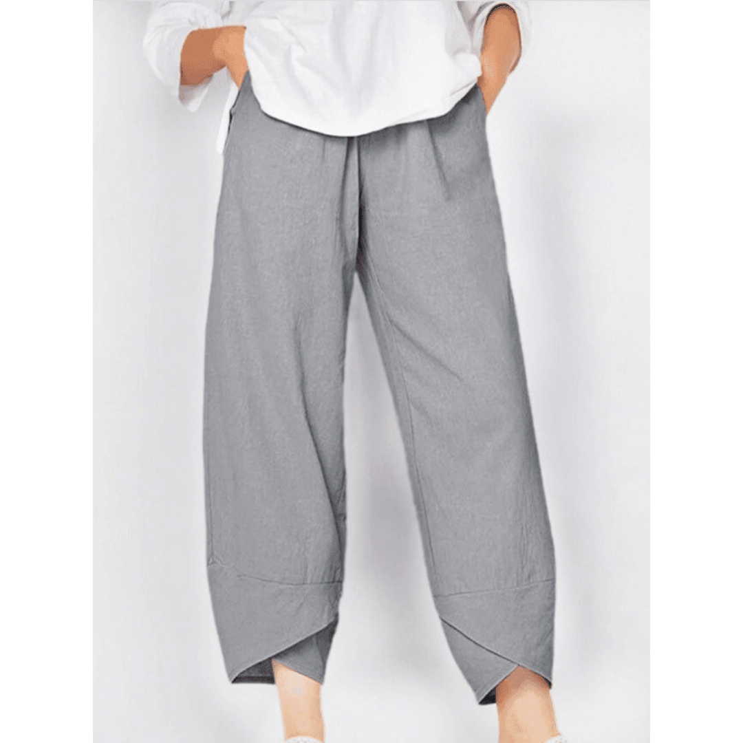 Belythia - Vintage asymmetrische hoge taille damesbroek met zakken
